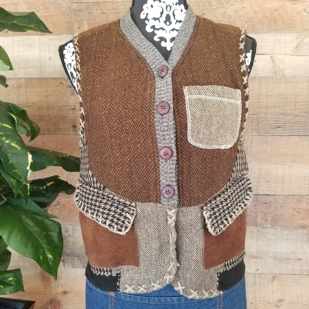 Vintage Suede Country Western Patchwork Vest Sz S